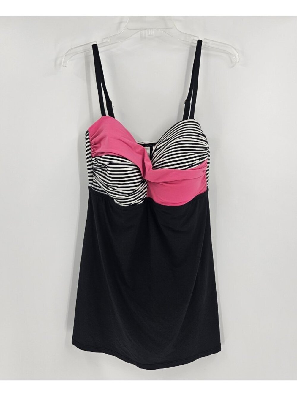Anne Cole 1X Swimdress One Piece Black Pink Striped Underwire Tummy Control Swim